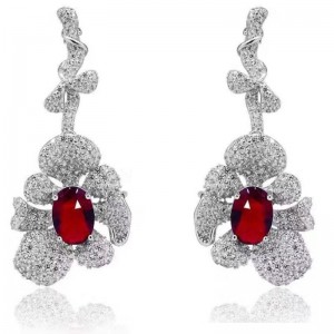Srebro 925 syntetyczne rubinowe kolczyki z kryształu szmaragdu z cyrkoniami dla kobiet
