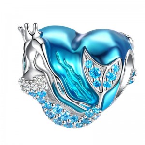 Mermaid zawieszka morska 925 srebro szafirowe serce zawieszka dla kobiet